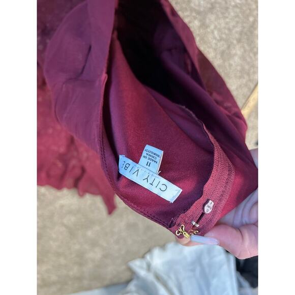 CITY VIBE Long Sleeve Square Neck Mini Party Fit + Flare romper Dress SZ 11 - Picture 4 of 9